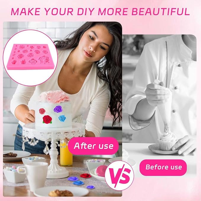 OBTANIM Silicone 21 Cavity Rose Flower Fondant Mold Cake Cupcake Top Decoration Mould for Chocolate Handmade Candy