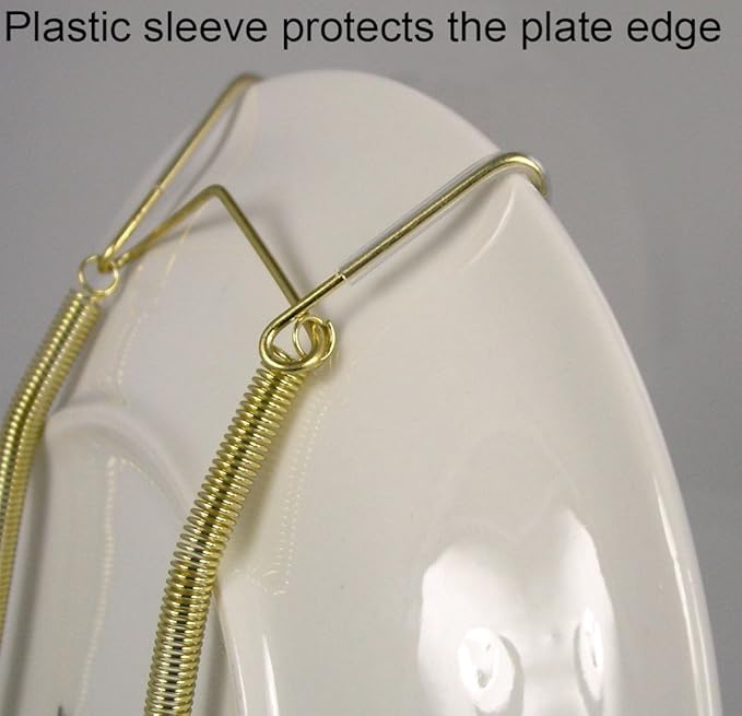 Creative Hobbies® Deluxe Plate Display Hangers, Spring Style - Assembled & Ready to Use - Holds 7 to 10 Inch Plates, Gold Wire Spring Type, Hanger Hooks & Nails Included - Pack of 3