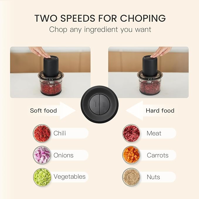 olayks Food Processor, Electric Meat Grinder with 4 Stainless Steel Blades, 1.2L Food Chopper Small Grinder Meat Processor with 2 Speeds for Vegetable, Fruits, Baby Food, Meat, Garlic, 5 Cups