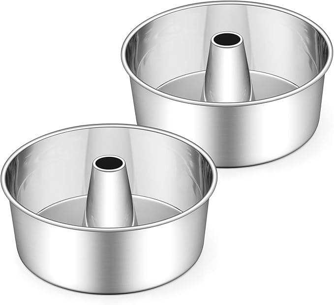 E-far Angel Food Cake Pan Set of 2, 10-Inch Stainless Steel Tube Pan for Baking Pound Chiffon Cake, One-piece Design & Non-toxic, Dishwasher Safe