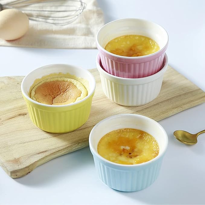 Ramekins 6oz Oven Safe, Creme Brulee Ramekin and Souffle Dishes, Porcelain Baking Bowls, Dipping Sauce Dish.Pudding Cups, Set of 6, Blue.