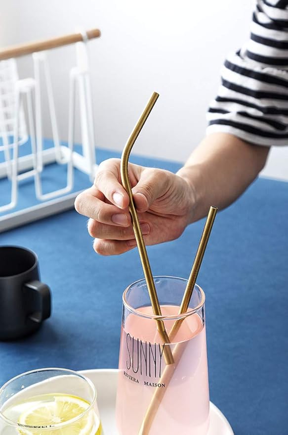 Reusable Gold Metal Straws 100Pack in Bulk Order. 8.5inch Long Stainless Steel Straight Straws.NiceCaTeLe 215mm Drinking Straws for Yeti Trail Tumblers (8.5" Long, Gold-100pcs Straight)