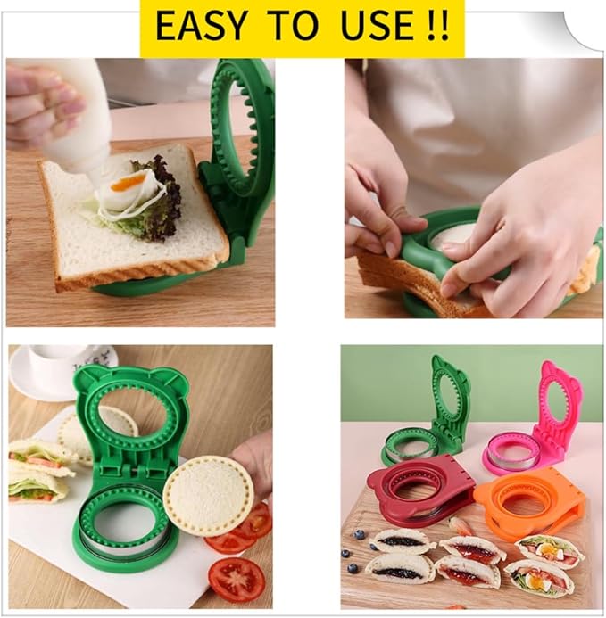CHICHAUS Uncrustable Sandwich Maker,Sandwiches Pocket Circle Shape 3.7Inch Sandwich Cutter and Sealer,Sandwich Cutter for Kids Breakfast and lunchboxes (Green)