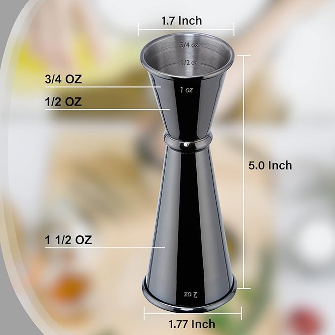 Jigger for Bartending, Briout Double Cocktail Jigger Japanese Premium 304 Food Grade Stainless Steel Jigger 2 OZ 1 OZ with Measurements Inside, Black