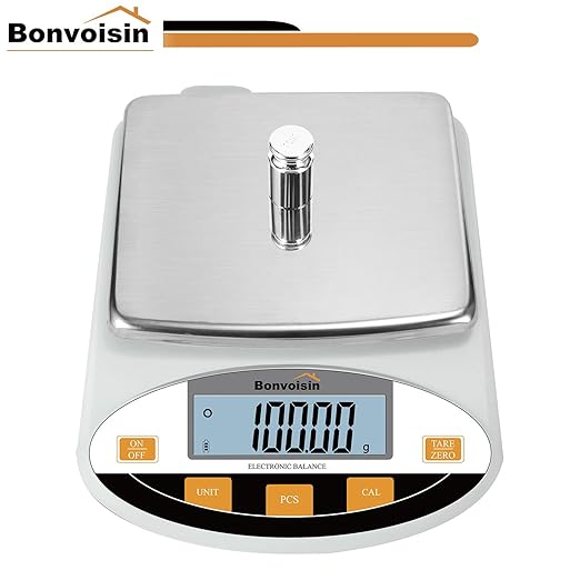 Bonvoisin Lab Scale 1000g x 0.01g Digital Precision Analytical Balance 10mg High Precision Electronic Balance Jewelry Scale Kitchen Scale Scientific Scale Laboratory Scale Balance (1000g x 0.01g)