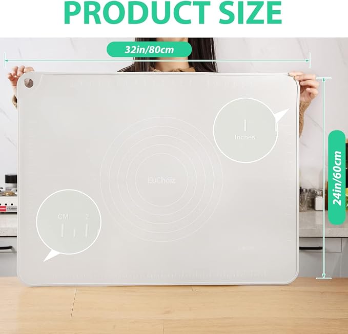 Silicone Pastry Mat 32"*24" Extra Thick Non Stick Baking Mat Food Grade Silicone Dough Rolling Mat with Edge Heightening Large