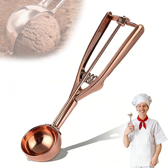 Gold Ice Cream Scoop Stainless Steel Cookie Scoops for Baking Melon Baller with Trigger 3 Sizes (Rose Gold, L)