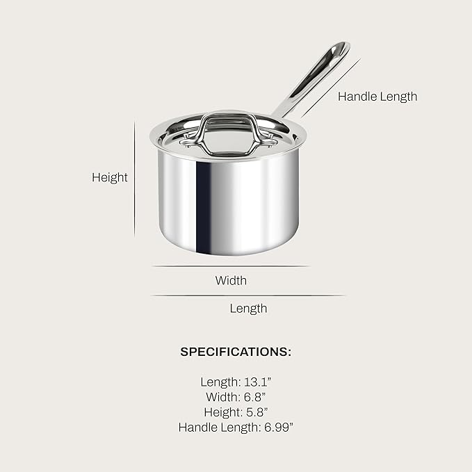 All-Clad D3 3-Ply Stainless Steel Sauce Pan with Lid 2 Quart, Induction, Oven Broiler Safe 600F, Multipurpose, Compatible w/ All Cooktops, For Restaurant or Home Kitchen, Pots & Pans, Cookware, Silver