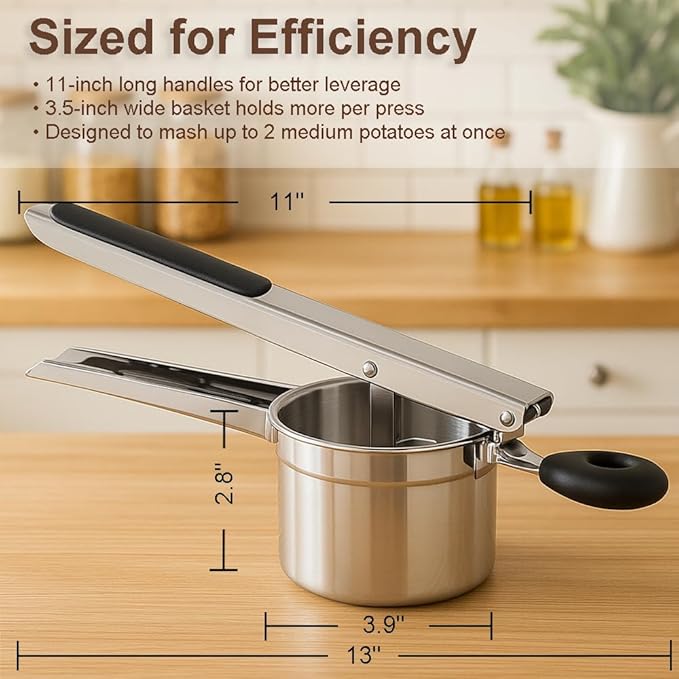 Large Potato Ricer, Heavy Duty Stainless Steel Potato Ricer and Masher, Press and Mash Kitchen Gadget for Potatoes and Vegetables