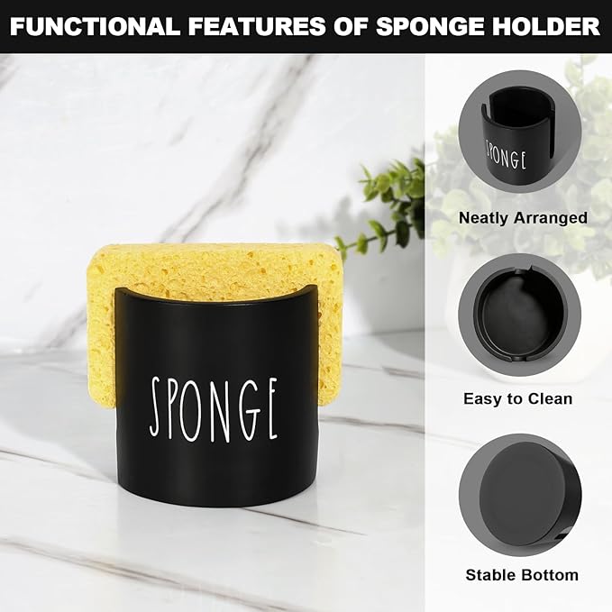 Kitchen Soap Dispenser Set, 16.9 fl oz Hand and Dish Soap Dispensers with Tray, Black and Gold Kitchen Soap Dispenser Set with Sponge Holder, Instant Dry Tray, Gold&Black