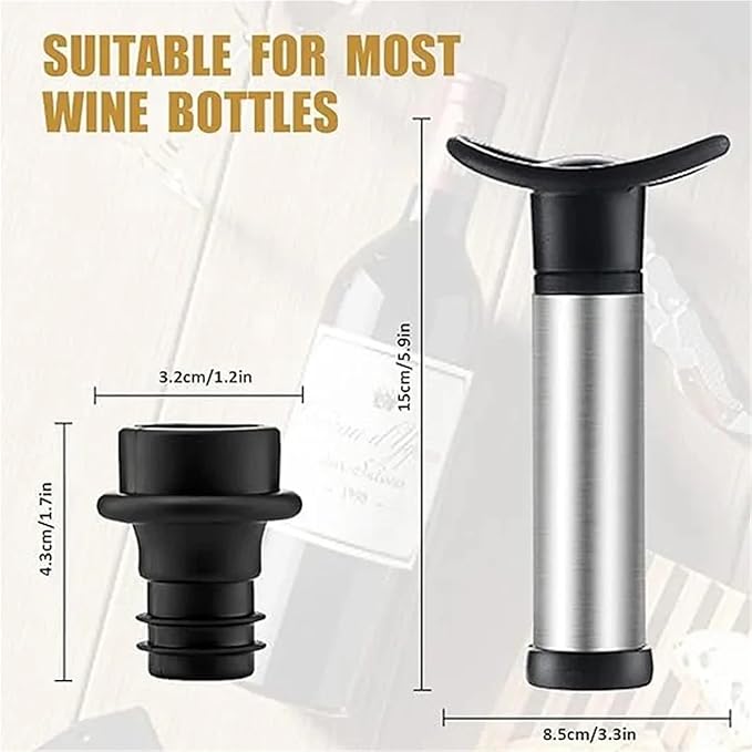 Wine Stopper 4 SET Wine Stopper With Vacuum Pump Preserver Aerator Rubber Black