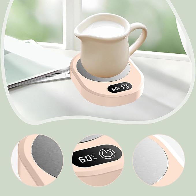 Amagogo Electric Beverage Warmer Plate Portable,Smart Coffee Heater with 4 Temperature Settings for Office Home, Pink