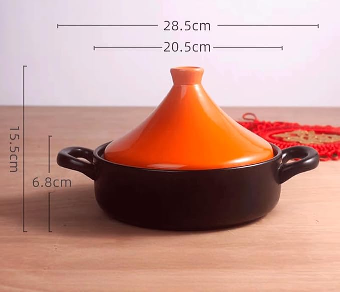 Moroccan Tagine Cooking Pot Cast Iron Enamel Stew Casserole Slow Cooker With Anti-Scalding Handles(Color:Orange)