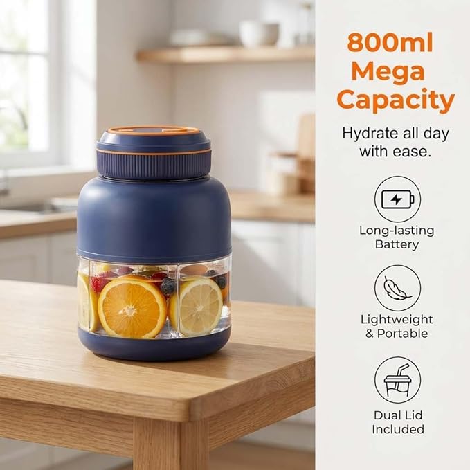 Portable Wireless Juicer Cup, 44oz Personal Blender for Shakes and Smoothies, USB-C Rechargeable Cordless Travel Blender with Leakproof Drinking Lid, BPA-Free Cup for Gym Office Outdoor (Blue-28 Oz)