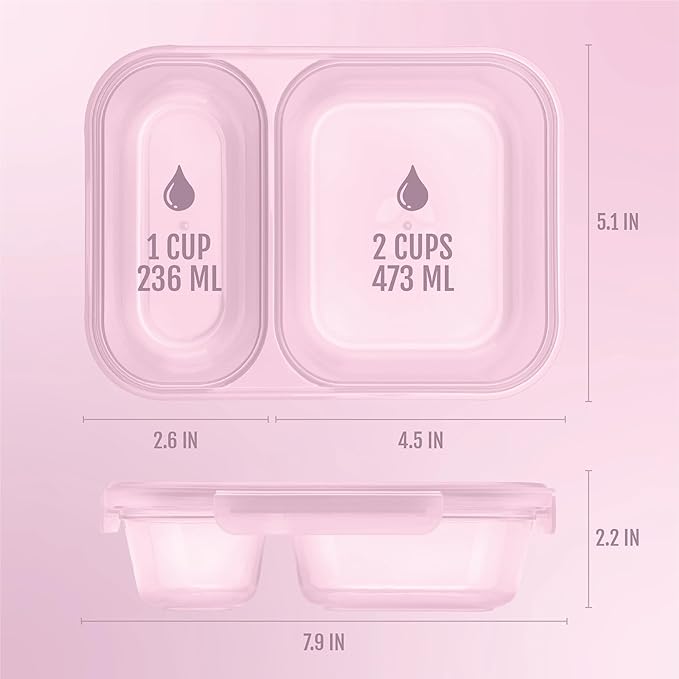 Ello Snap & Nest 10-Piece 3 Cup Plastic Divided Meal Prep Set, Reusable Food Containers for Healthy Eating, Freezer, Dishwasher Safe, Berry Fields