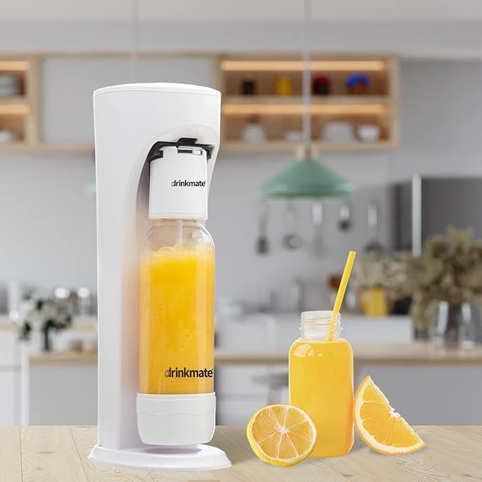 Drinkmate OmniFizz Sparkling Water Maker & Soda Streaming Machine | Carbonates Any Drink | VALUE KIT | Includes Two 60L CO2 Cartridges + One BPA-Free Bottle (Classic White)