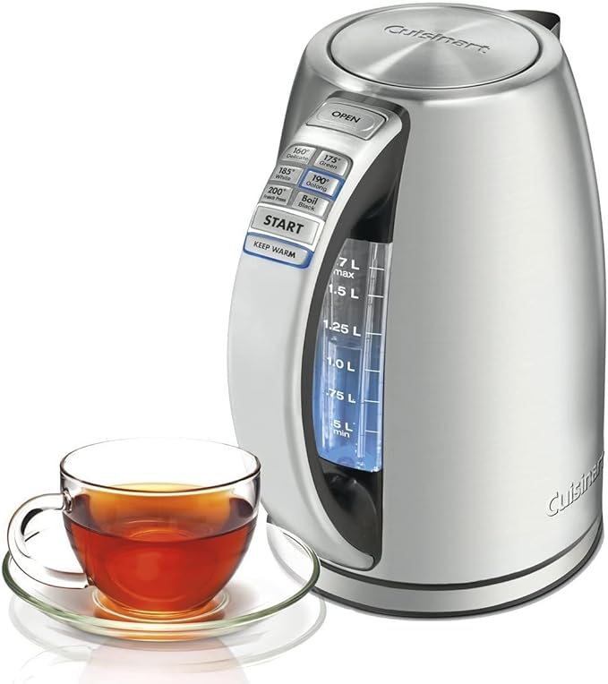 Cuisinart 8-Cup Rice Cooker, Silver & Electric Kettle, 1.7-Liter Capacity, Cordless 1500-Watts for Fast Heat Up, Stay Cool Non-Slip Handle, Stainless Steel, CPK-17P1
