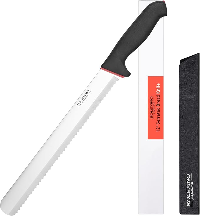 12 Inch Wavy Edge Serrated Bread Knife With Non-Slip Softgrip, Sharp & Long Blade For Homemade Bread, Crusty Breads, Cake, Bagel, Japanese High Carbon Stainless Steel