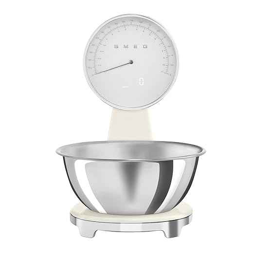 SMEG Retro-Style Analog & Digital Kitchen Scale, 11 lb Capacity, Rechargeable Battery, Backlit LCD Display, Stainless Steel Bowl (Cream)