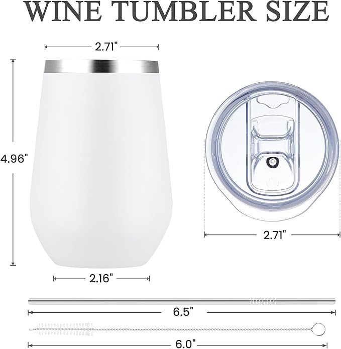 MEWAY Durable 12oz Stainless Steel Wine Tumbler with Lid and straw - Vacuum Insulated Coffee and Wine Cup for Travel, Parties, and Outdoor Events(White, Set of 12)