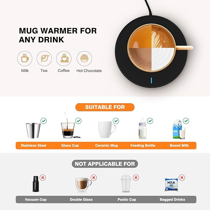 Jisile Candle Warmer, Coffee Mug Warmer, Coffee Cup Warmer with Pressure-Induced Auto ON/Off, Beverage Warmer Plate for Milk Tea, Coffee Accessories for Home Office Desk