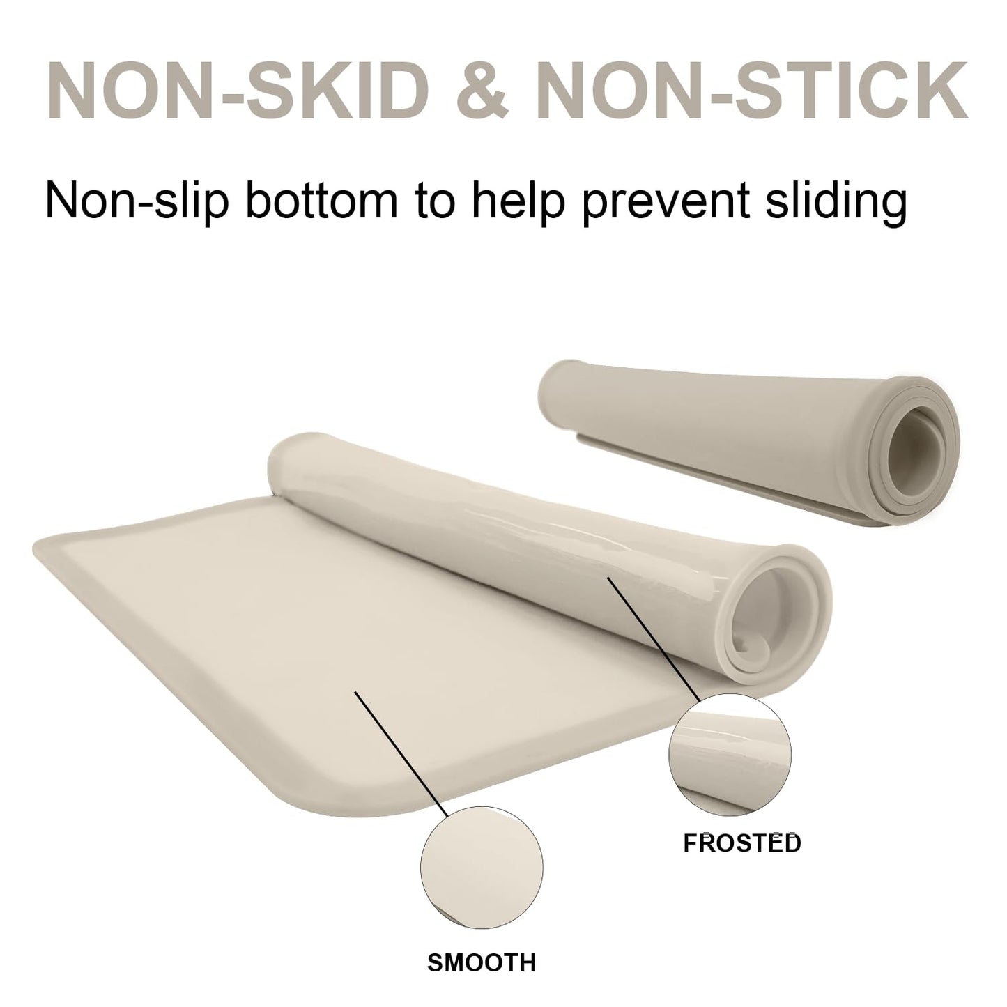 Silicone Placemats for Toddlers Thicker Version, Non-Slip Reusable Kids Placemats for Dining Table, Stain-Proof Baby Table Mat for Restaurants 4 Packs (Light Gray&Beige)