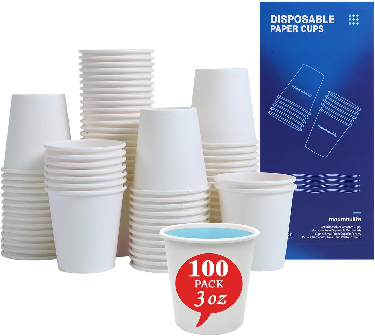 100 Count 3oz Disposable Bathroom Cups, Mouthwash Cups, Small Paper Cups for Parties, Picnics, Barbecues, Travel and Events
