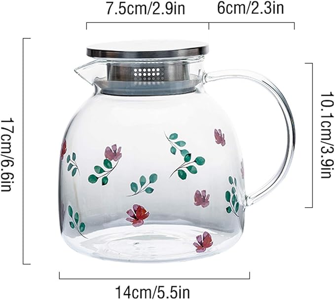 Pitcher 50 Oz Glass Pitcher With Stainless Steel Filter Cover Glass Carafe Is Made of Borosilicate Material Can Stand High Temperature Hot/Cold Water Carafe