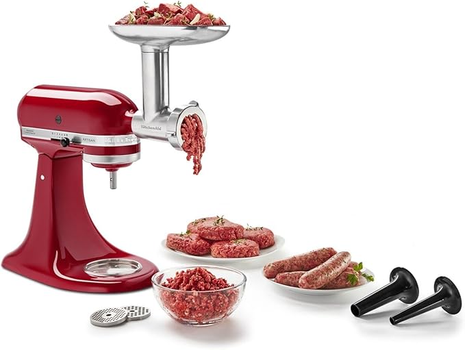 KitchenAid KSMMGA Metal Food Grinder Attachment, Silver & 6-Wire Whip for 3.5 Quart Tilt Head Stand Mixers, Metallic