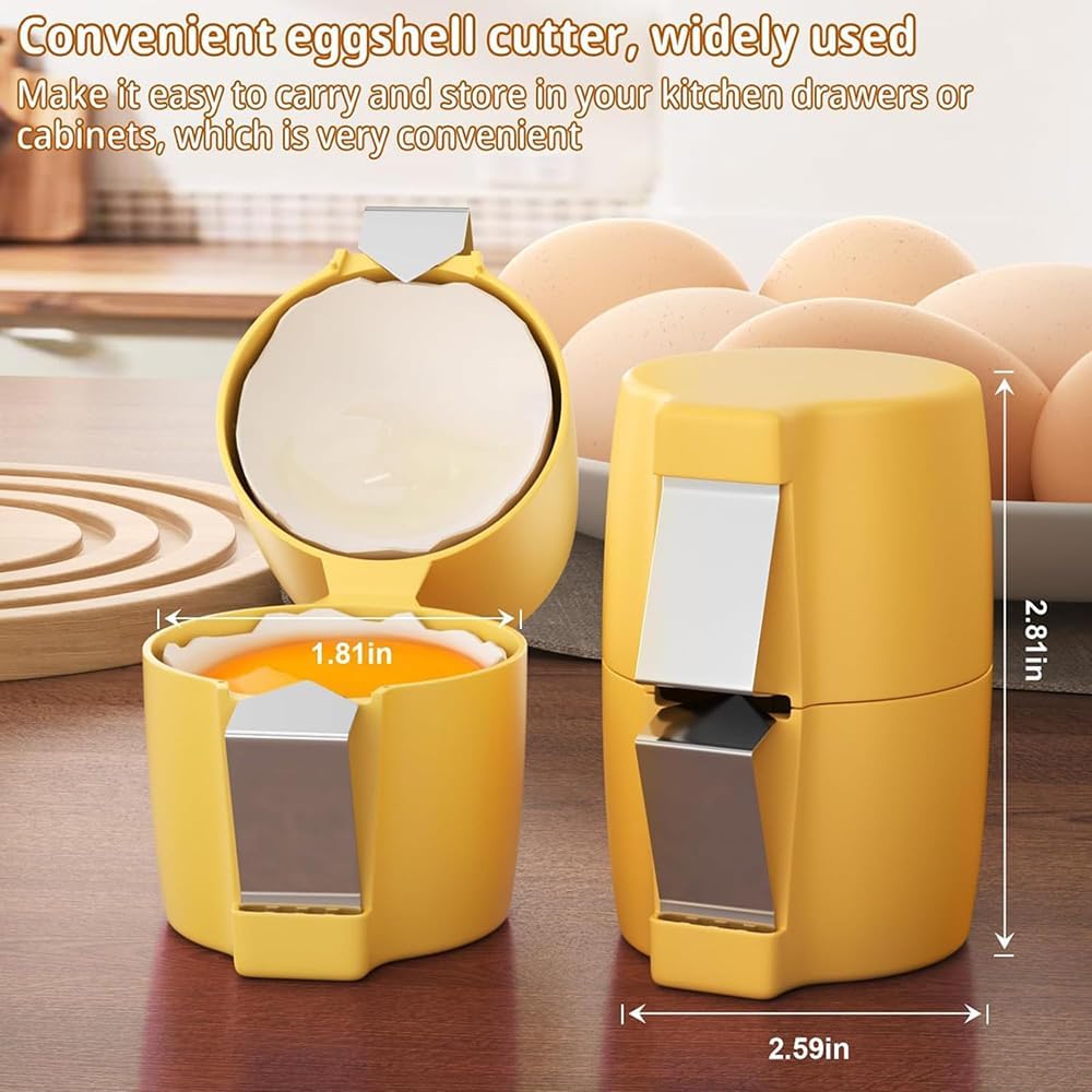 Egg Shell Opener Remover, Eggs Peeler Separator for Boiled and Raw Eggs, Stainless Steel Eggshell Cutter Kitchen Tools for Cooking and Breakfast Prep (Yellow, 3 Pcs)