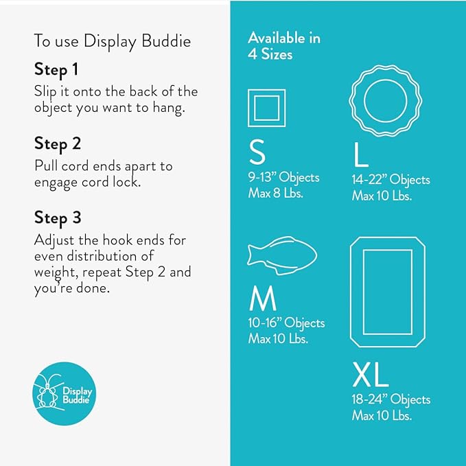 Display Buddie Adjustable Wall Plate Hanger - Secure for Round Platter Bowl Tray Wall Display - Steel - Silicone Hooks - Large 14"-22" up to 8 lbs