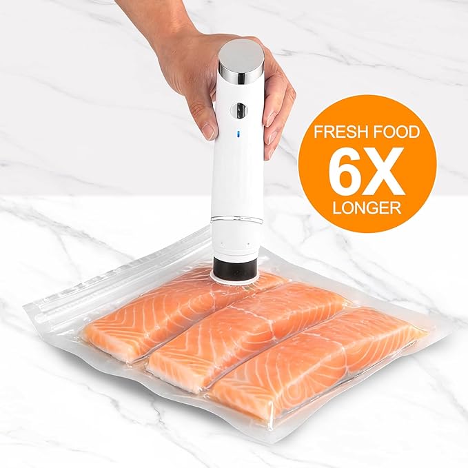 Compact Vacuum Sealer for Food (Portable Vacuum Sealer Machine+5 Reusable Bags) Compact Handheld Food Saver for Meat, Camping & RV Travel,Seal Food 6X Fresh Longer, Portable & Wireless, Easy-Clean