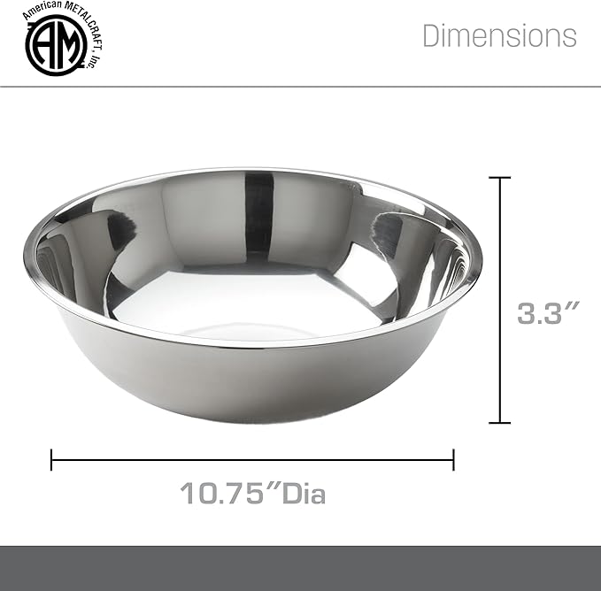American METALCRAFT, Inc. SSB400 Stainless Steel Mixing Bowl, 10.5' Diameter, Silver, 4-Quart