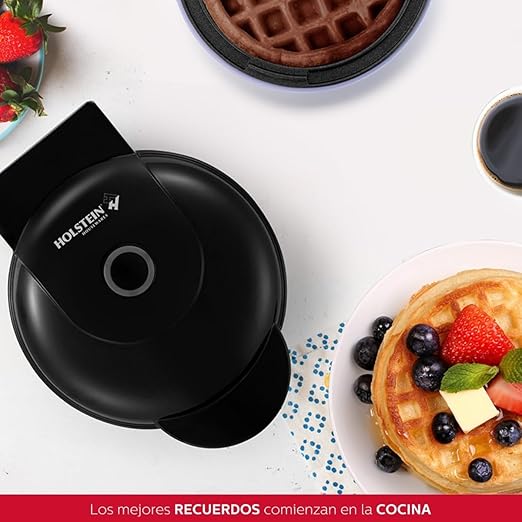 Holstein Housewares Personal Non-Stick Waffle Maker, Black - 4-inch Waffles in Minutes