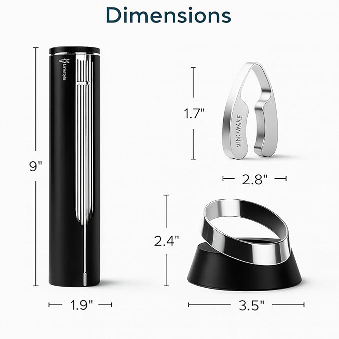 VINOWAKE Openero Electric Wine Opener By LINKSTYLE — Rechargeable Battery with Charging Base, Precision Steel Foil Cutter, Luxurious Matte Finish