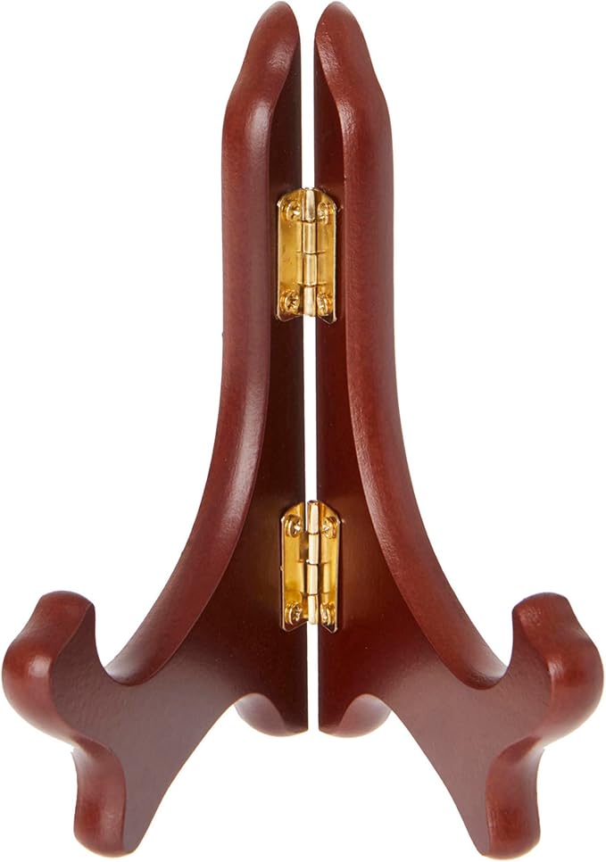 Bard's Hinged Walnut MDF Wood Plate Stand, 5" H x 5.75" W x 3.75" D (For 5" - 7.5" Plates), Pack of 2