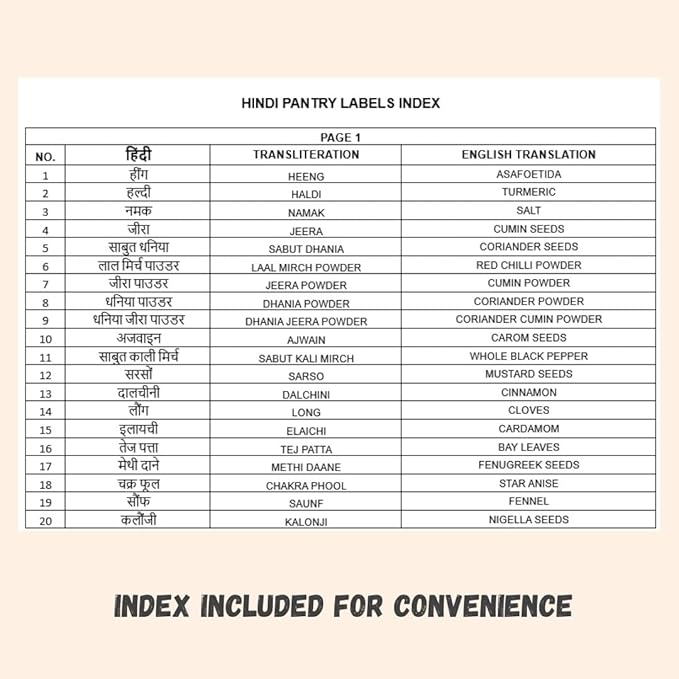 136 Printed Indian Hindi Bilingual Plus 40 Blank Kitchen Pantry Labels, Minimalist, Waterproof, Dishwasher-Safe, Easy to Remove and Re-Stick