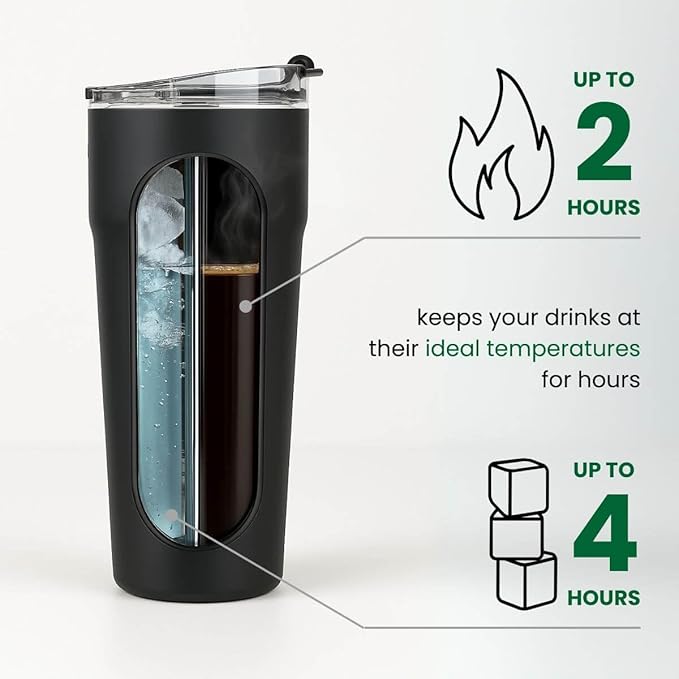 Splitflask Dual‑Chamber 30‑oz Travel Mug – Vacuum Insulated Stainless‑Steel Hot & Cold Tumbler, Leak‑Proof Lid, Cup‑Holder Friendly, BPA‑Free.