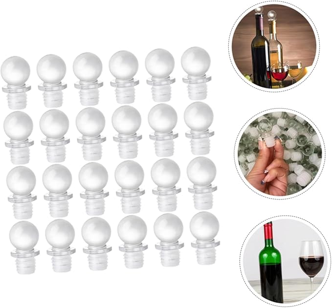 Luxshiny 24pcs Glass Ball Wine Stoppers Decorative Wine Saver Versatile Bottle Caps for Aromatherapy Perfume Glass Design