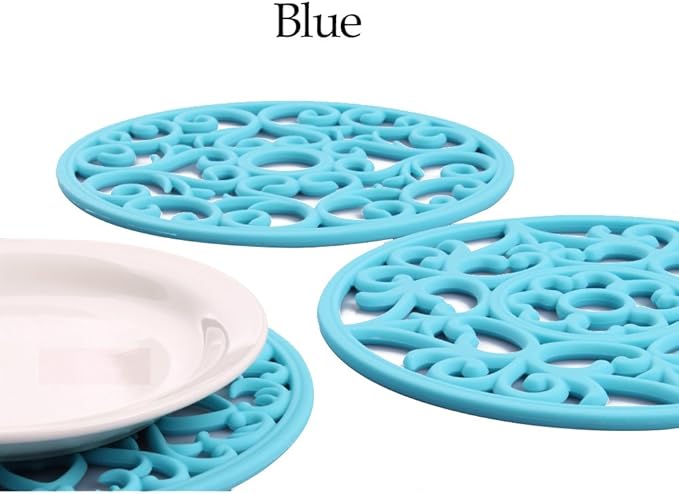 ME.FAN Trivets for Dishes/Pots/Pans, 3 Pcs Silicone Mats, Flexible/Durable/Non Slip Hot Pads to Protect Table and Counter Top (Blue)