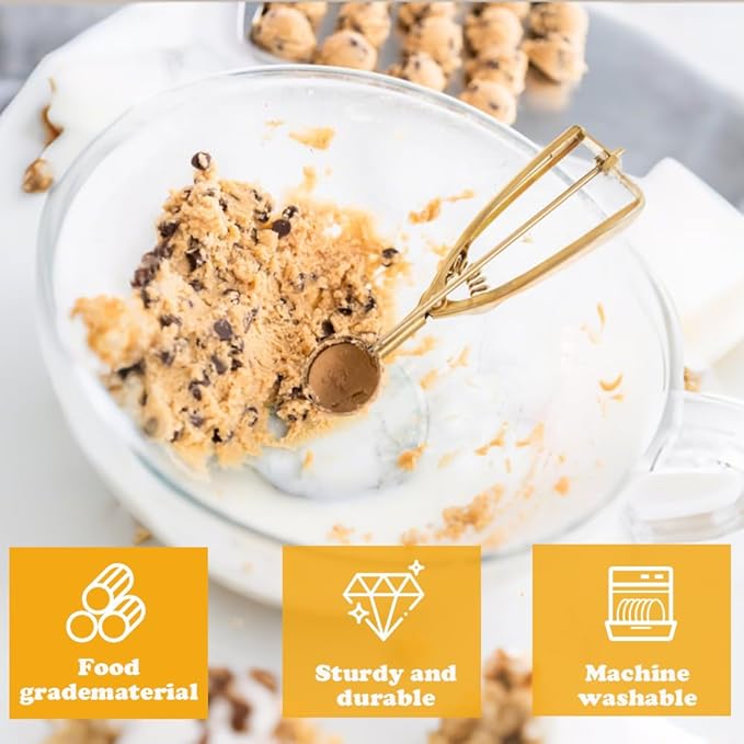 Ice Cream Scoop with Trigger Release, 304 Stainless Steel Cookie Scoops for Baking & Food Prep, Easy to Clean Dishwasher Safe Scooper for Ice Cream, Cookie Dough, Cupcakes, Fruit and Meatballs（S)