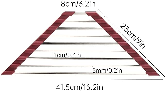 Tomorotec Foldable Stainless Steel Triangle Roll-Up Dish Drying Rack for Small Sink Corners - Over-The-Sink Multipurpose Kitchen Drainer, Rustproof Organizer, Trivet and Shelf - Space-Saving(Wine Red)