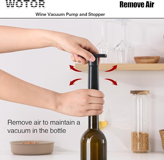 WOTOR Wine Saver Vacuum Pump with 4 Stoppers, Reusable Bottle Sealer Keeps Wine Fresh