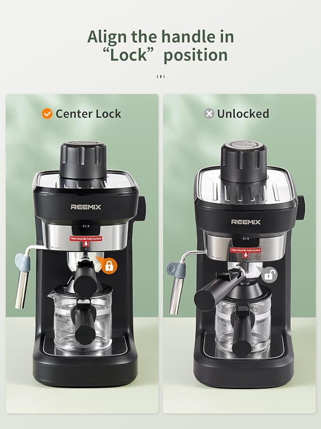 Reemix Espresso Machine 6 Bar, Rich Crema Coffee Maker, Auto Pressure Relief, Compact Home Coffee Brewer Machine, Black