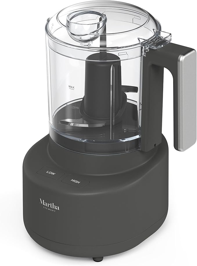Martha Stewart 3 Cup Electric Food Chopper, Vegetable & Herb Mini Food Processor, 24oz BPA-Free Bowl, Stainless Steel Blades, Pour Spout, Dicing, Mincing, Chop & Puree, Dishwasher Safe, Caviar