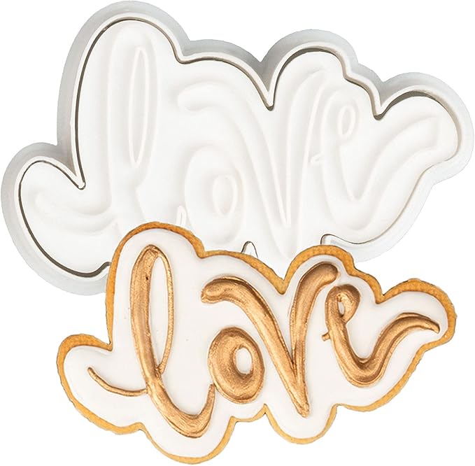 Flycalf Love Cookie Cutters with Plunger Stamps Baking Dough Tools Wedding Cake Shapes PLA Accessories Cutter Molds for Birdesmaid Decorative Party 3.5" Kitchen Supplies