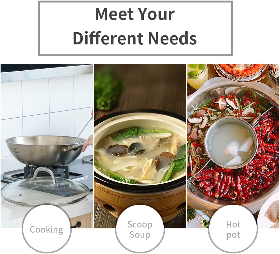 Newness Soup Ladle, [Rustproof, Heat Resistance, Integral Forming] Resilient 304 Stainless Steel Soup Spoon with Vacuum Ergonomic Round Handle, Cooking Spoon for Kitchen, 13.7 Inches