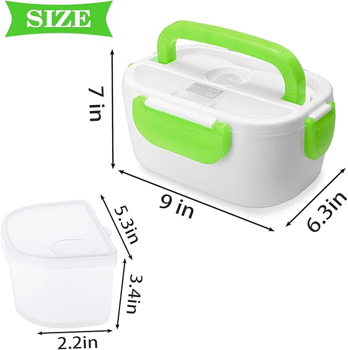 INVODA Electric Lunch Box 110V Food Heating Lunch Hot Box Portable Insulated Bento Box Electric Lunch Container for Office Travel Home (Green)