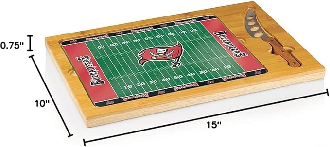 PICNIC TIME NFL Football Field Icon Glass Top Cutting Board & Knife Set, (Parawood & Bamboo)