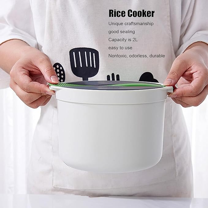 Microwave Rice Cooker Steamer, Microwave Rice Cooker 2 Cup, Microwave Pasta Cooker with Strainer, 2 L Microwave Cookware Set for Rice, Pasta, Vegetables, Quinoa, Oatmeal, Ramen Non stick (green)